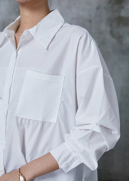 Diy White Asymmetrical Patchwork Cotton Fake Two Piece Shirt Tops Spring
