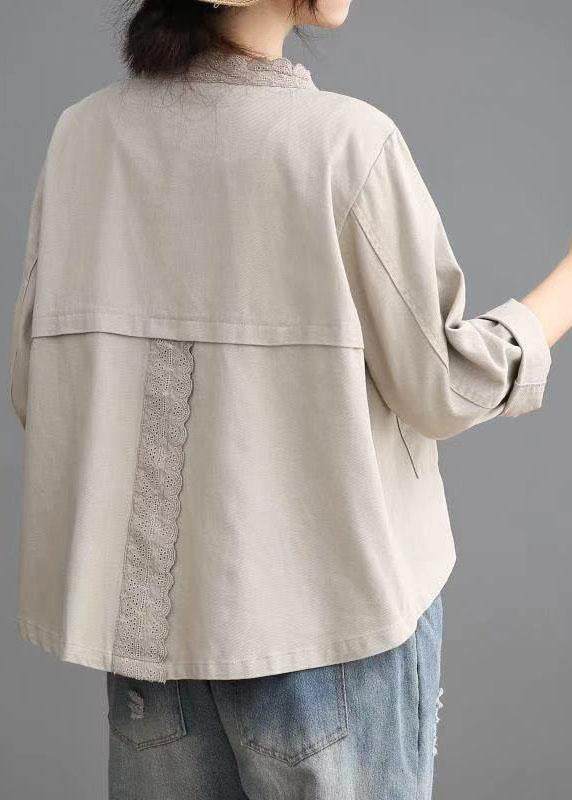 Black Button Embroidered Fall Denim Coat