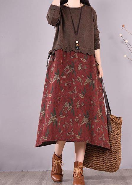 Chocolate Patchwork Print Clothes O Neck Loose Spring Dress