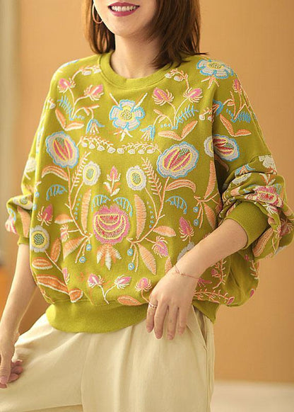 Stylish Green Loose O-neck Print Fall Sweatshirts