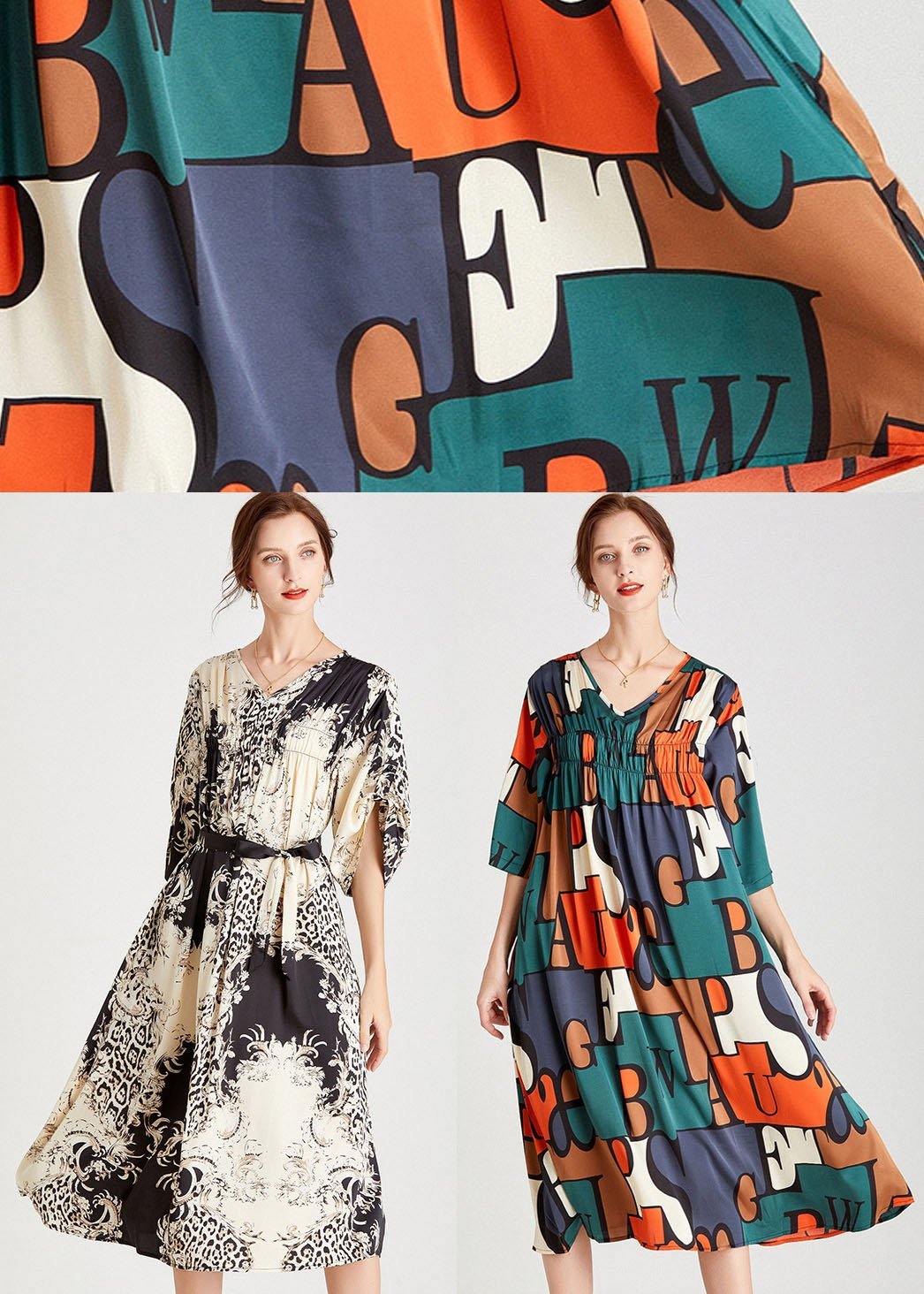 Black White Print Loose Tie Waist a Line Summer Dresses
