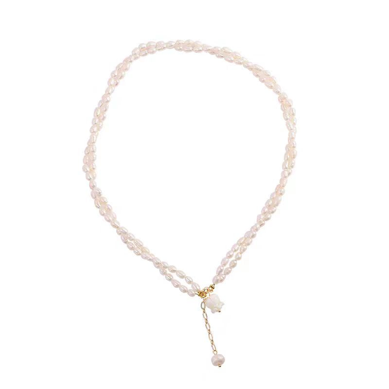 Modern White Alloy Double Layered Pearl Gratuated Bead Necklace