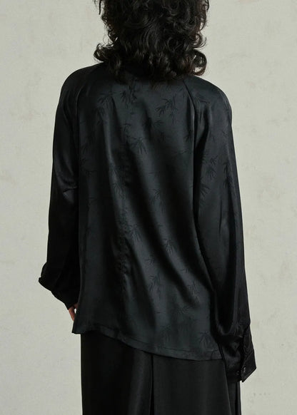 Black Button Stand Collar Top Lantern Sleeve