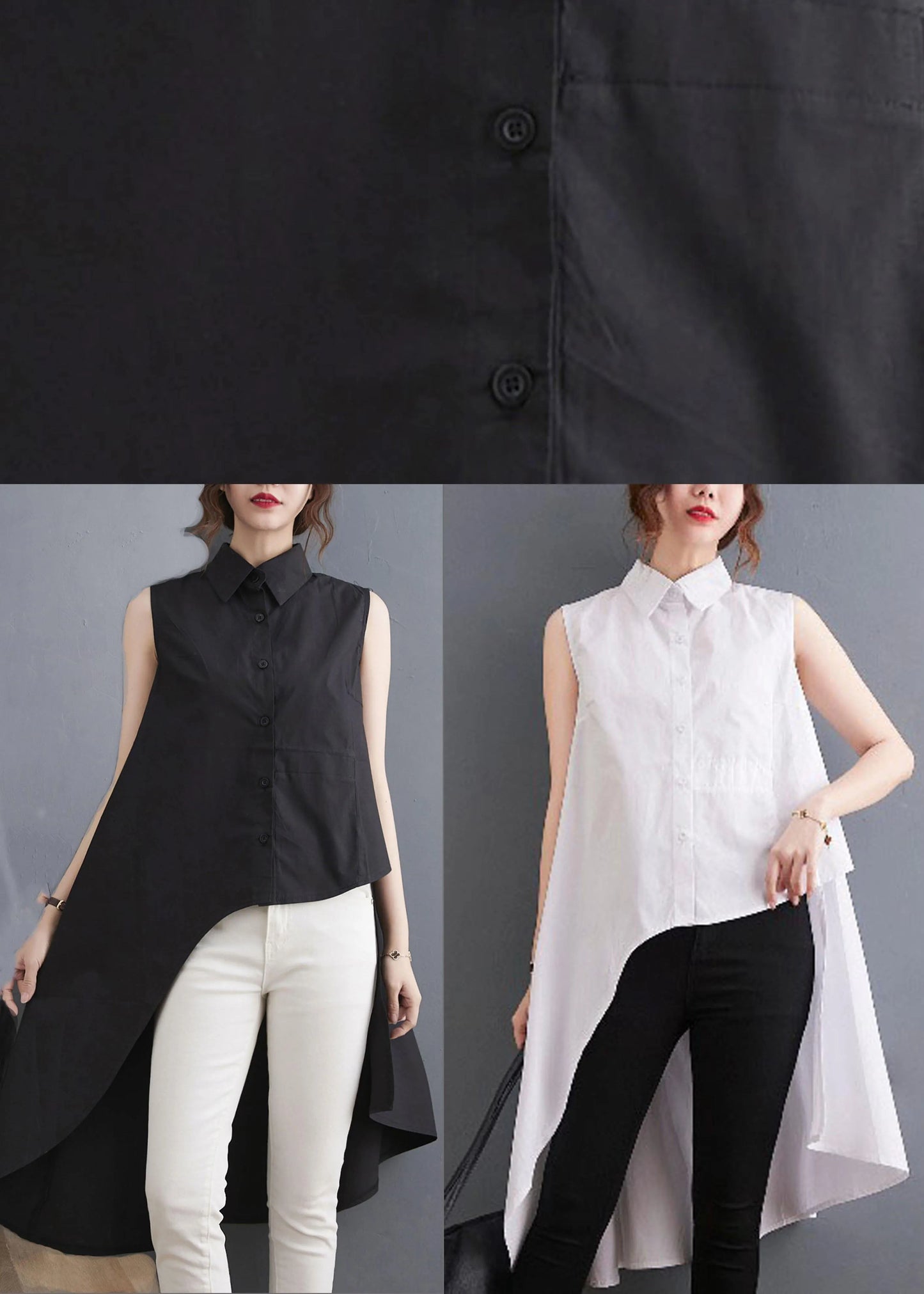 Simple Black Asymmetrical Design Low High Design Summer Blouses