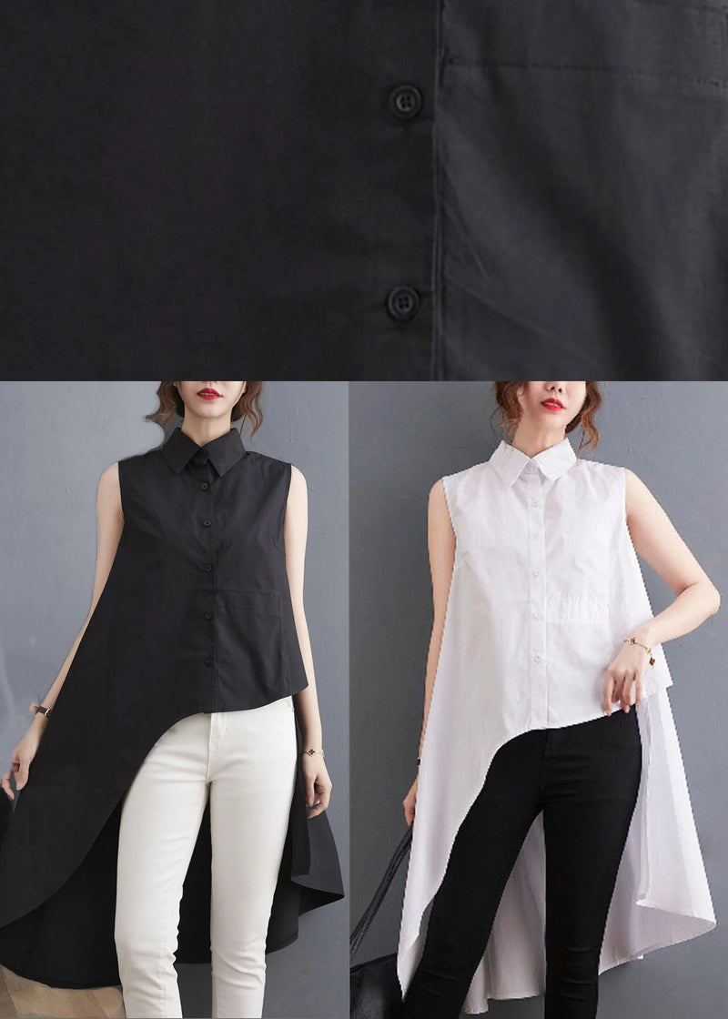 Simple Black Asymmetrical Design Low High Design Summer Blouses
