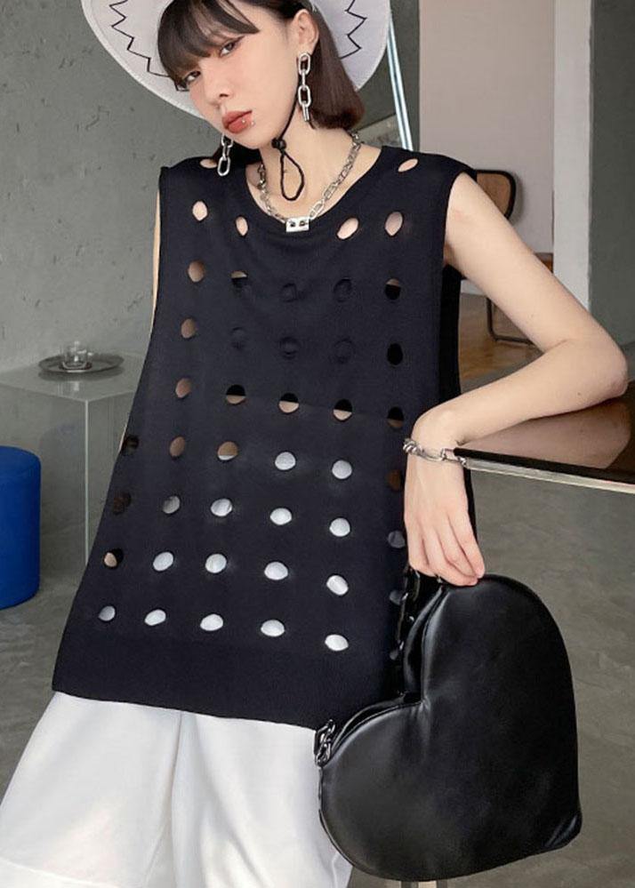 Black O Neck Hole Beach Cotton Vest