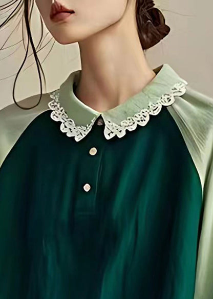 Dull Green Oversized Patchwork Linen Shirts Spring