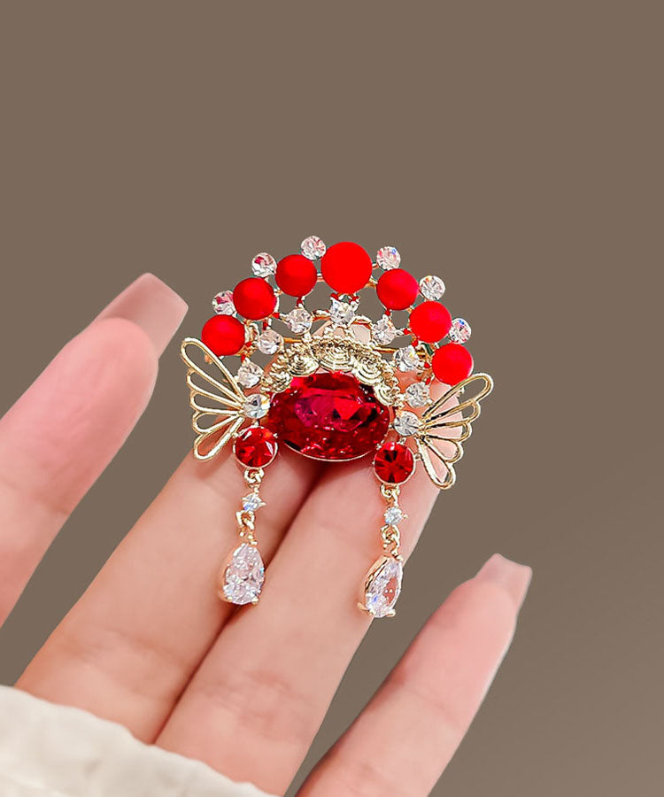 Red Copper Zircon Crystal Ball Huadan Brooches