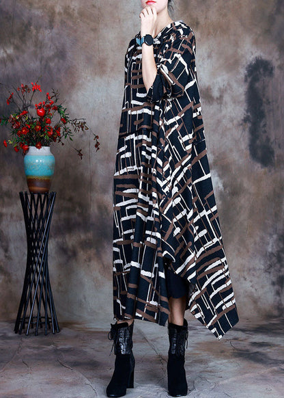 Chocolate Knit Asymmetrical Design Fall Hoodie Dresses