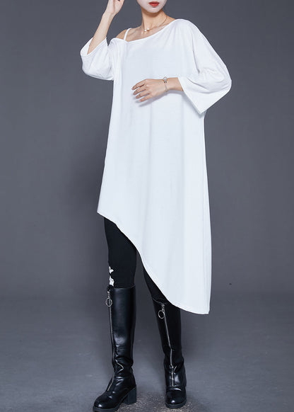 French White Asymmetrical One-shoulder Cotton Maxi Dress Summer