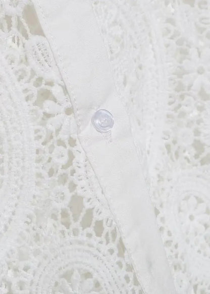 White Peter Pan Collar Hollow Out Lace Shirt Fall