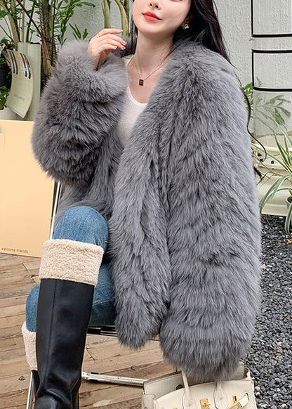 Boutique Mike White V Neck Fox Collar Leather and Fur Coats Winter