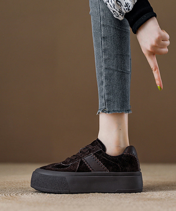 Red Lace Up Suede Splicing Platform Flat Shoes