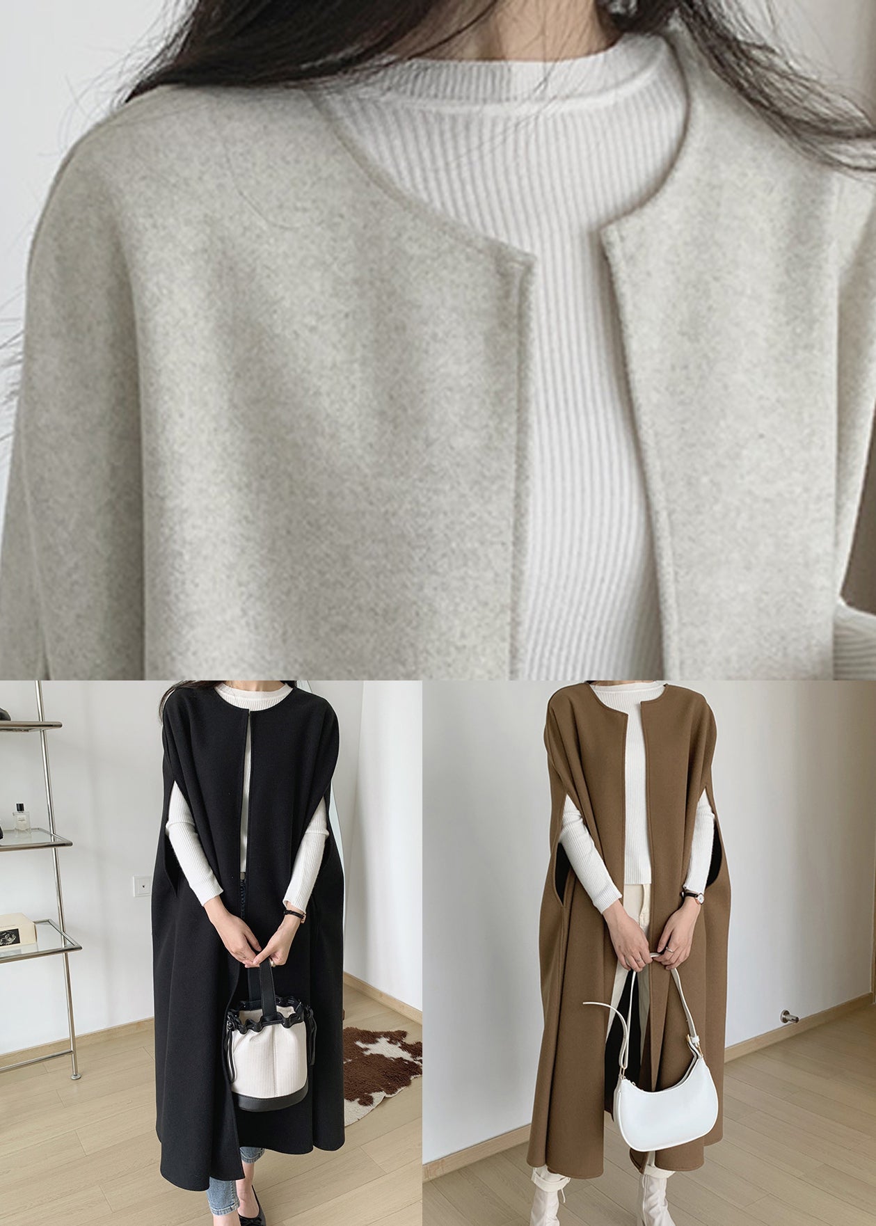 Coffee Original Design Woolen Coats Sleeveless