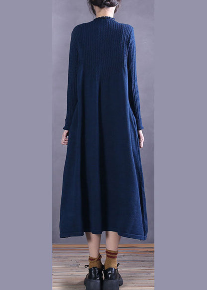 Blue Pockets Knit Vacation Dresses Spring