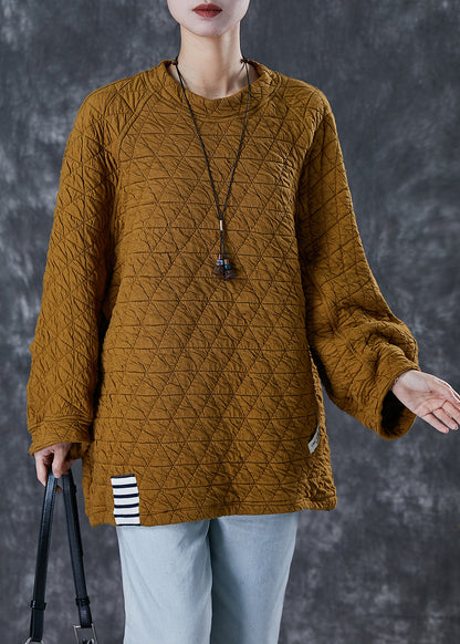 Khaki Oversized Applique Cotton Sweatshirts Top Winter