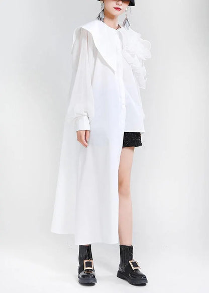 Classy White Patchwork Ruffles Chiffon Top
