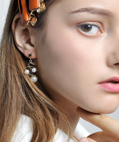 Vogue White Copper Pearl Star Screw Drop Earrings