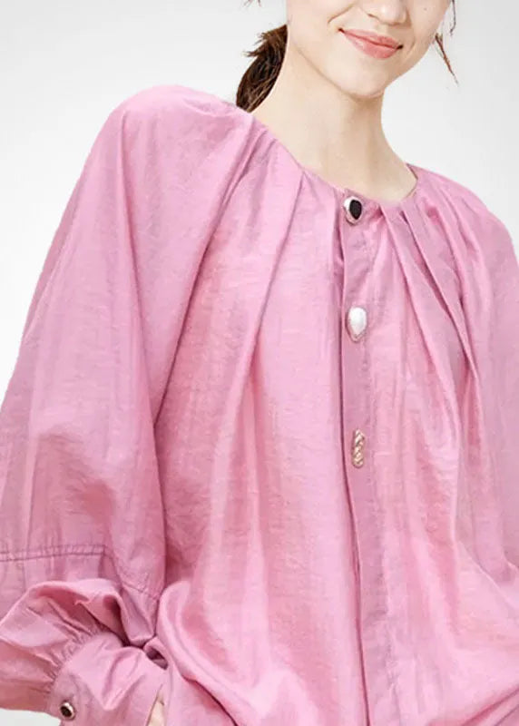Pink O-neck Oversized Blouses Spring