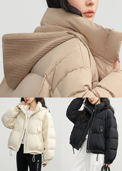 Khaki Button Pockets Drawstring Duck Down Puffer Coat