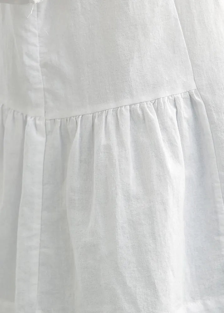 French White Brief Linen Summer Blouse Top