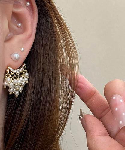 White Copper Alloy Acrylic Pearl Tassel Stud Earrings