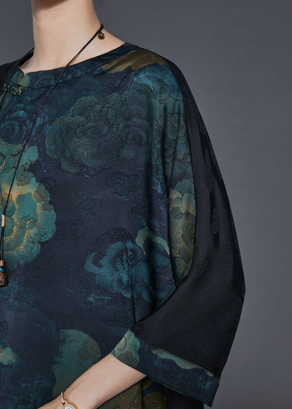 Black Tasseled Patchwork Silk Shirts Bracelet Sleeve