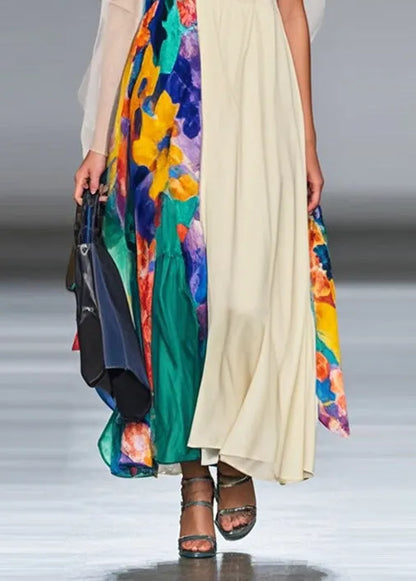 White Asymmetrical Patchwork Chiffon Long Dress Summer
