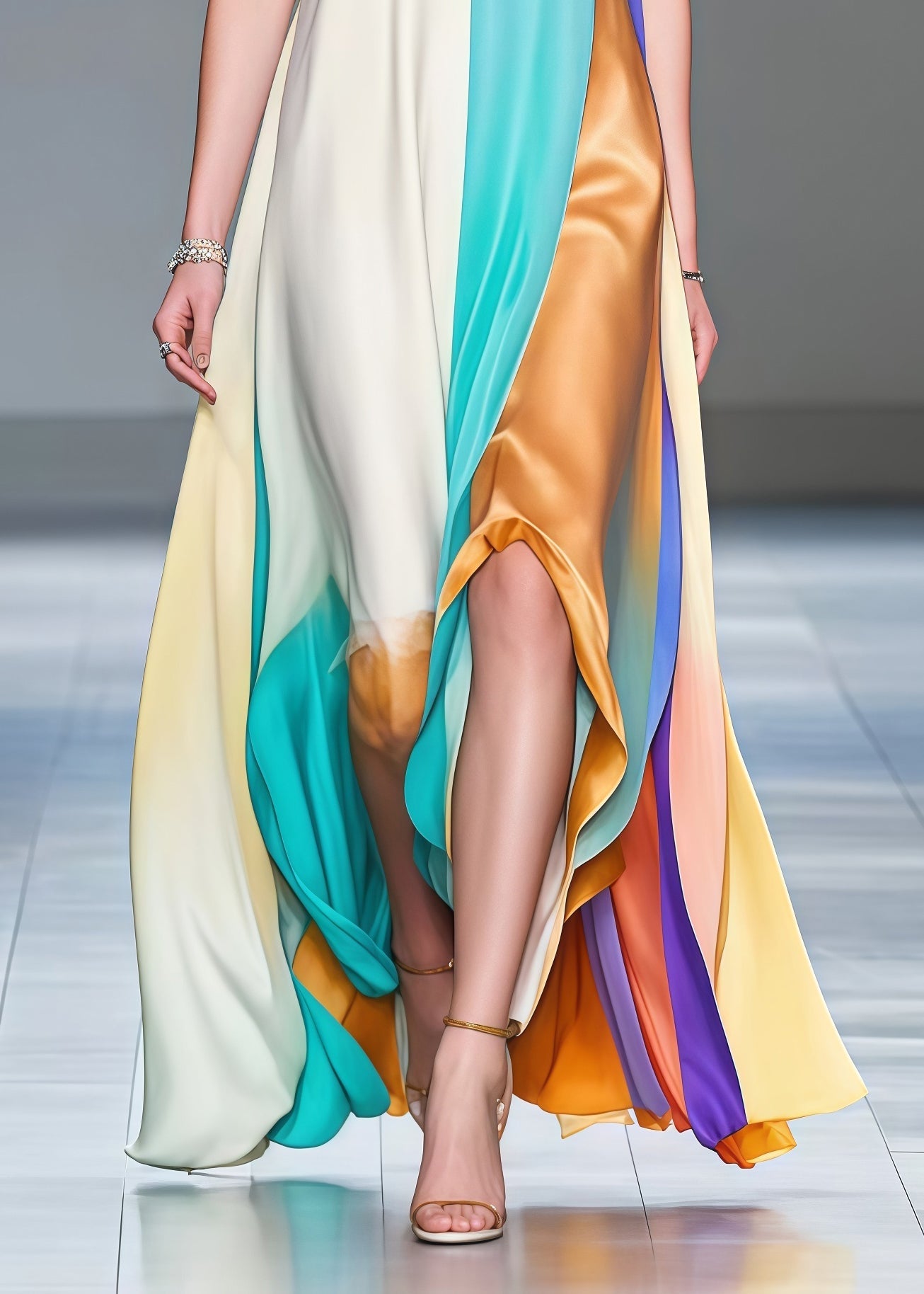 Style Multicolored Asymmetrical Patchwork Silk Party Dress Sleeveless