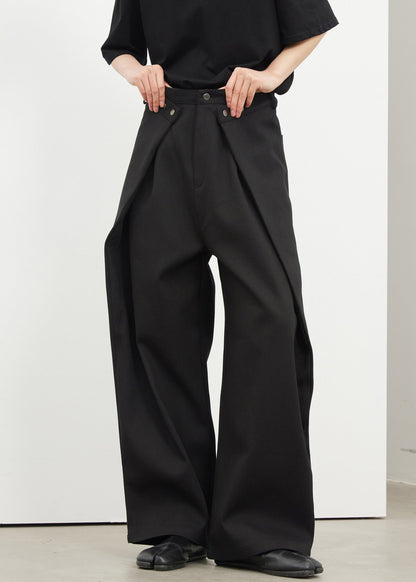 Novelty Black Pockets Patchwork Wide Leg Pants