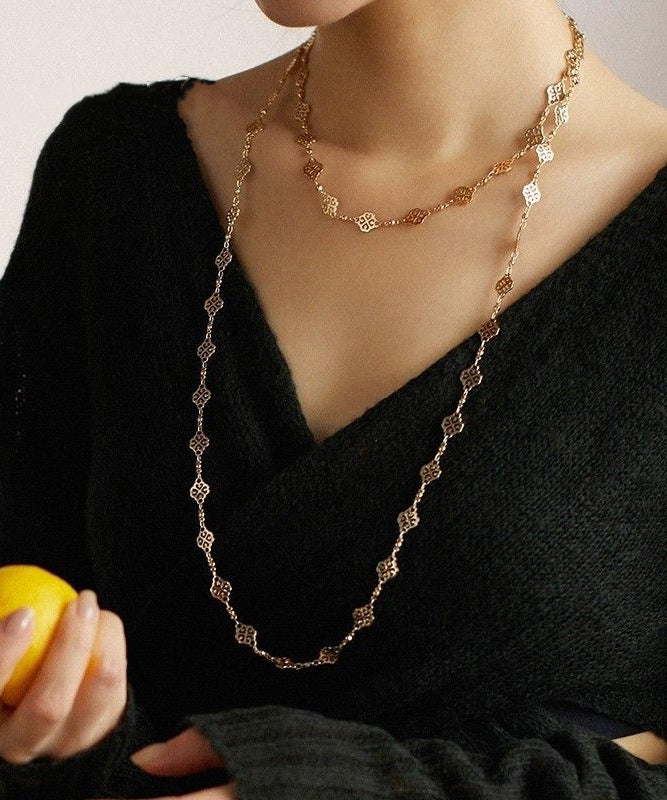 Gold Copper Overgild Hollow Out Sweater Lariat Necklace