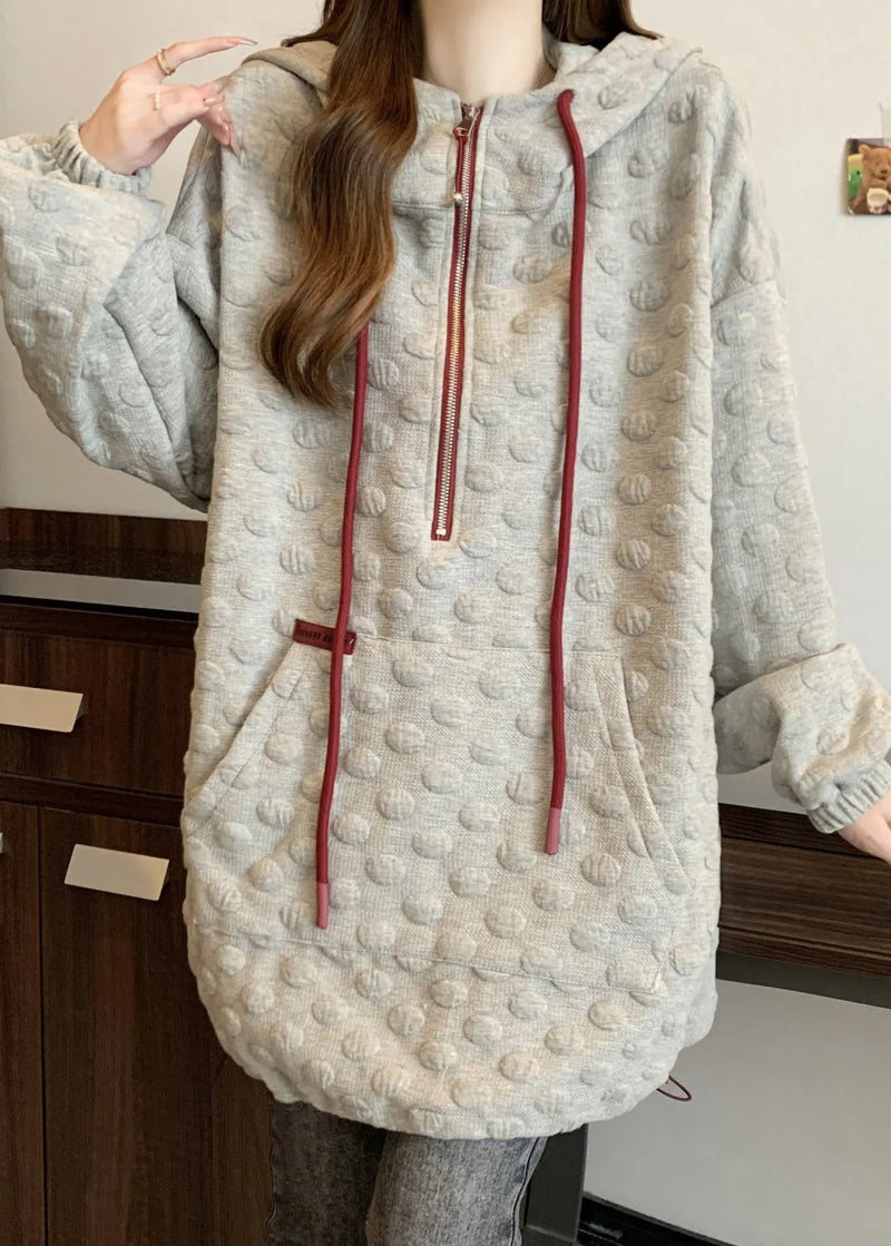 Stylish Grey Oversized Drawstring Cotton Hoodies Sweatshirts Fall