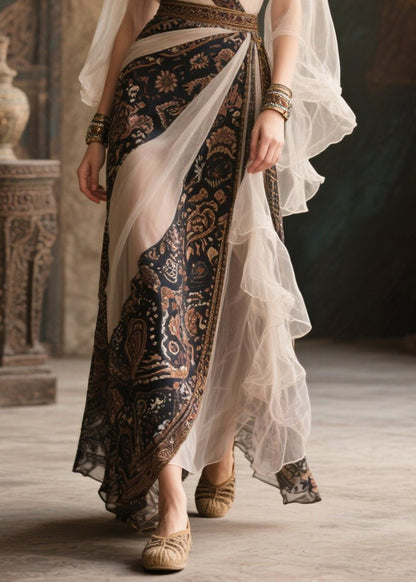French Colorblock Asymmetrical Patchwork Tulle Dinner Dress Fall