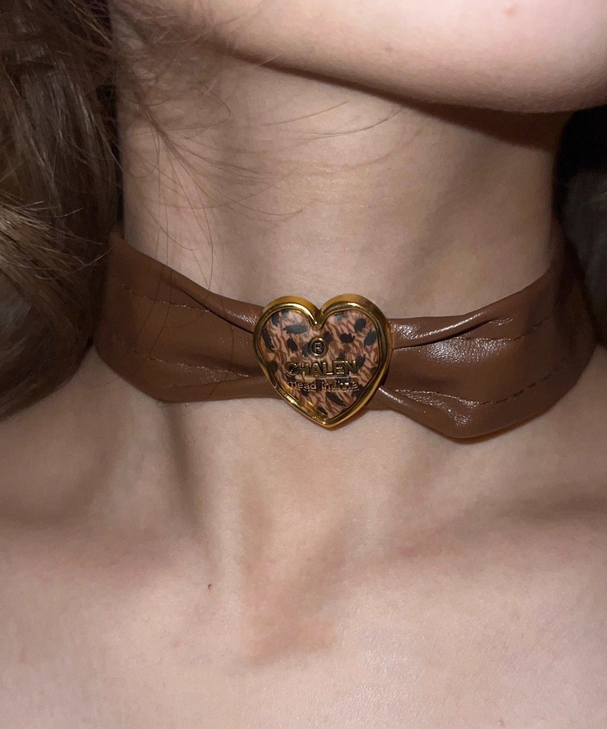 Brown Leather Patchwork Love Choker