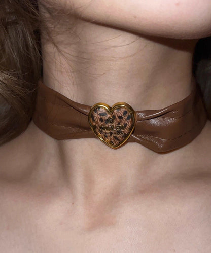 Brown Leather Patchwork Love Choker