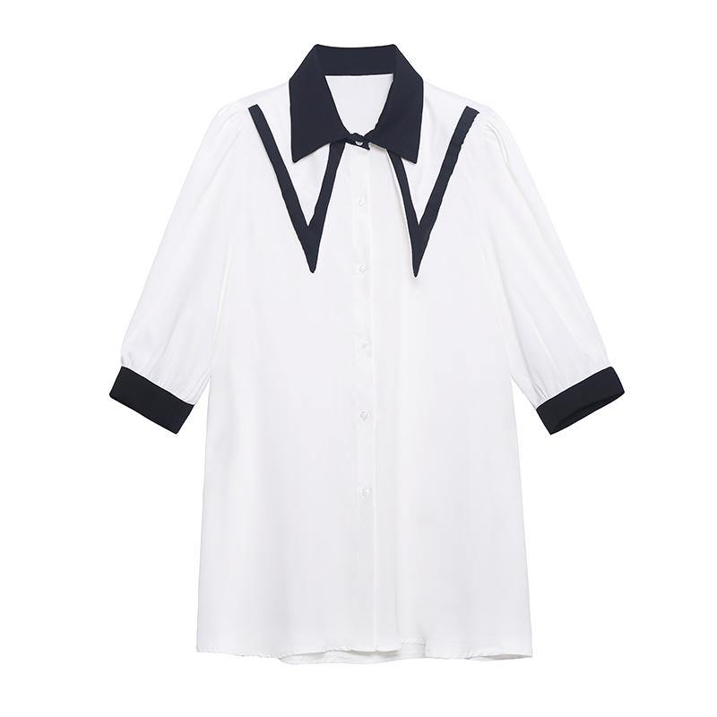 Black Patchwork Cotton Button Summer Robe Dresses