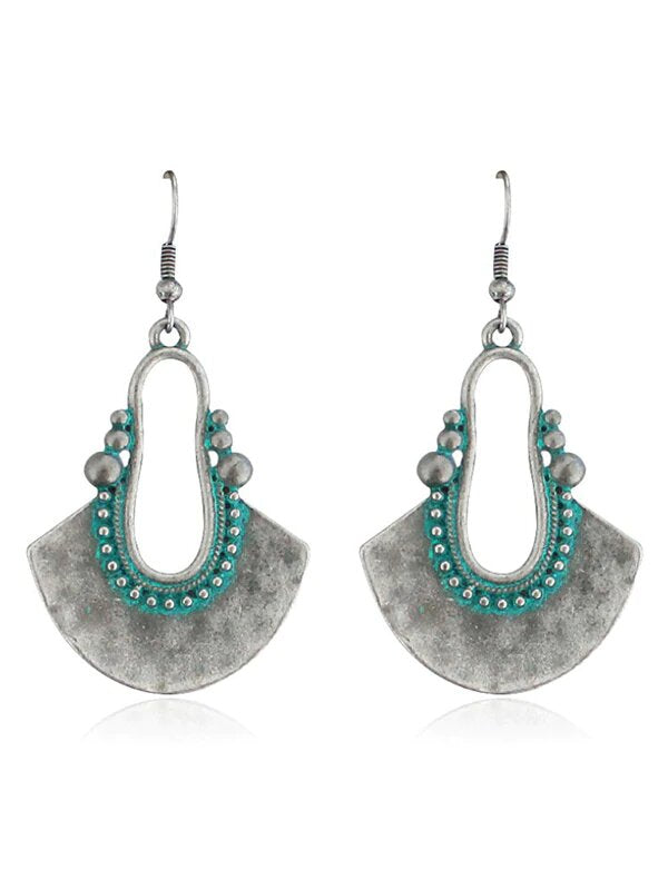 Fan-shaped Hollow Turquoise Earrings