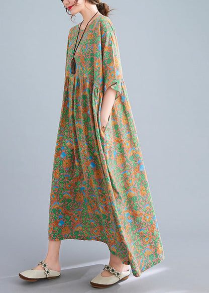 Green Wrinkled Patchwork Holiday Long Dress Summer