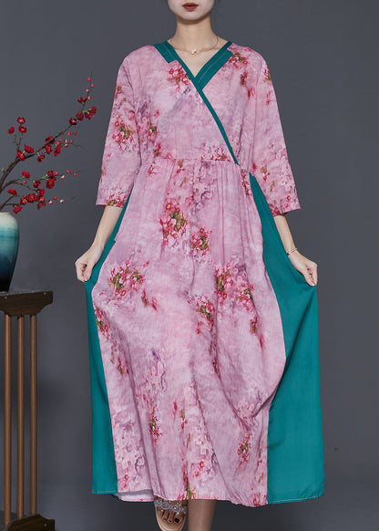 Classy Purple Print Patchwork Linen a Line Dress Spring