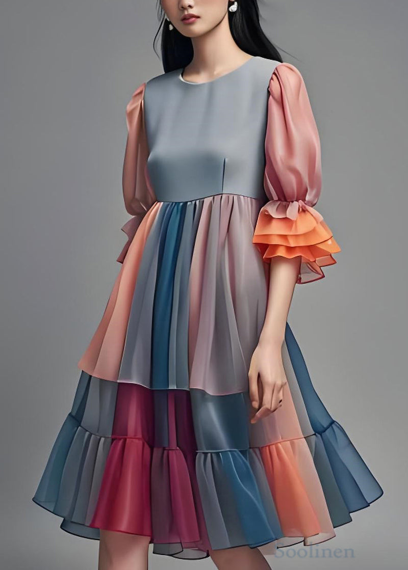 Colorblock Ruffled Patchwork Chiffon Dress Summer