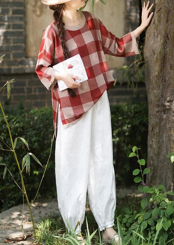Classy Half Sleeve Spring Clothes Ideas Red Plaid Blouse