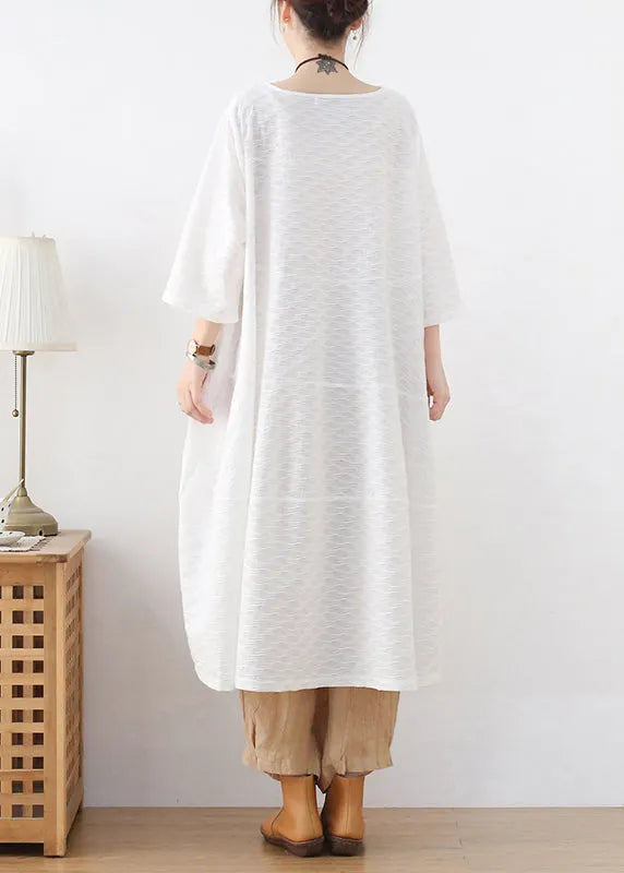 White Asymmetrical Design Top Three Quarter Sleeve