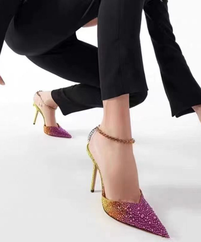 Rhinestone Gradient Color Pointed Thin Heel Sandals New