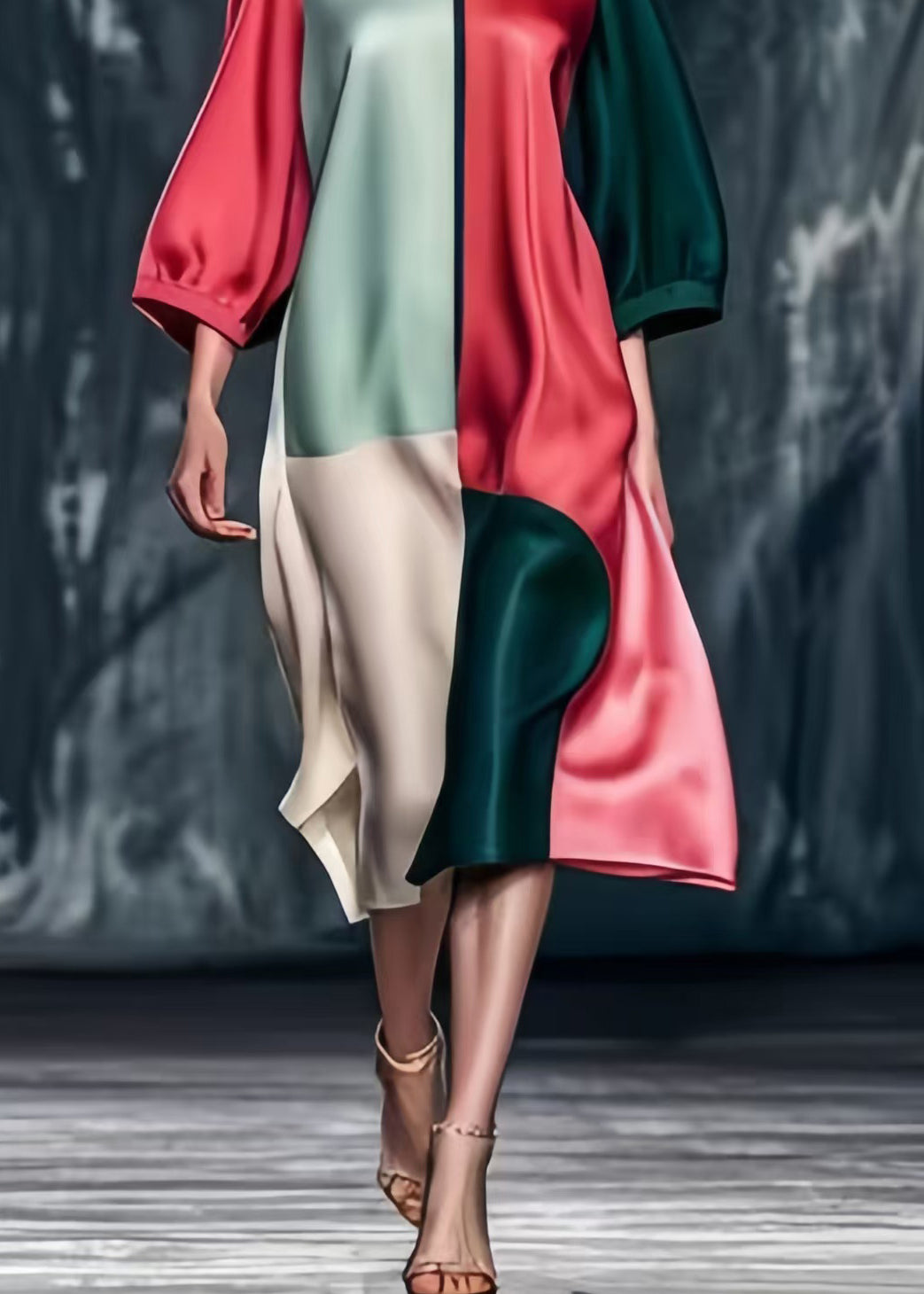 Mulberry Patchwork Silk Dresses Asymmetrical Bracelet Sleeve Spring