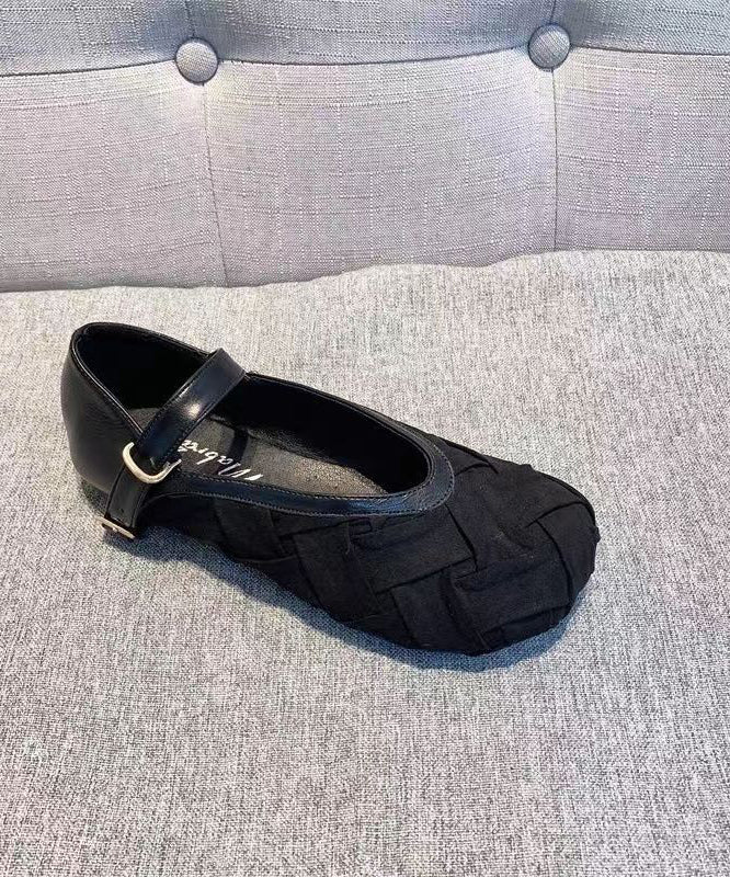 Cotton Fabric Black Penny Loafers Buckle Strap
