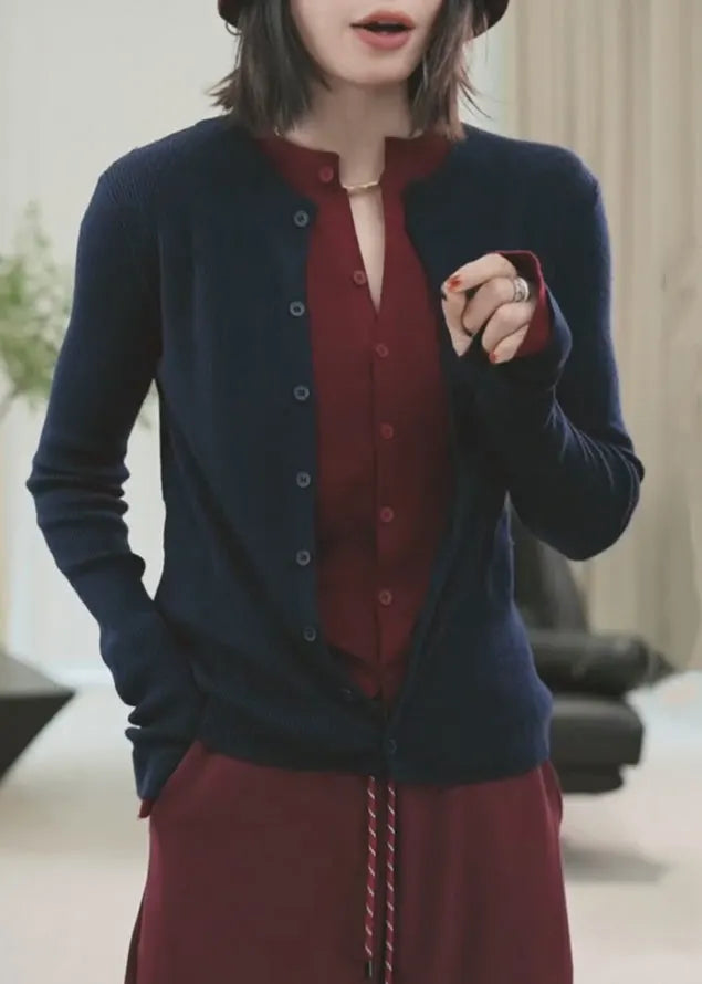 Purple Button Patchwork False Two Pieces Knit Sweaters Winte