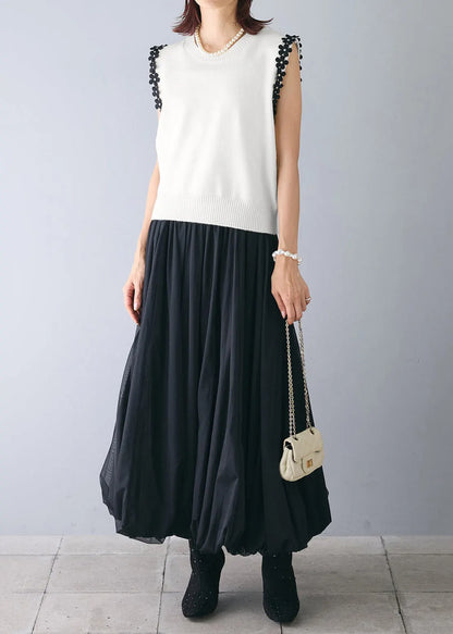 White Patchwork Flower Knit Beach Vest Sleeveless