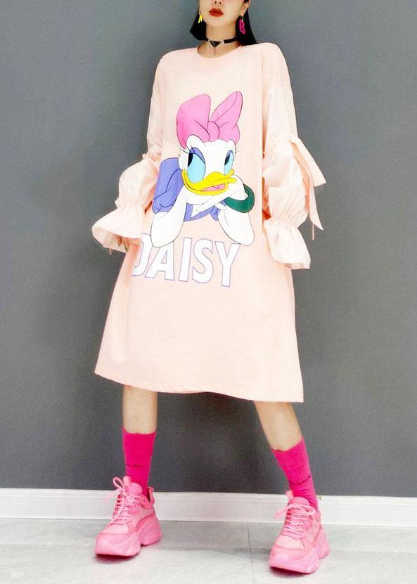 Italian Pink Loose Fall Long Sleeve Long Dresses