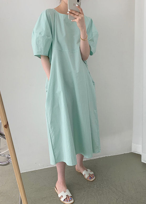 Fitted Green Puff Sleeve Cotton Vacation Dresses Spring