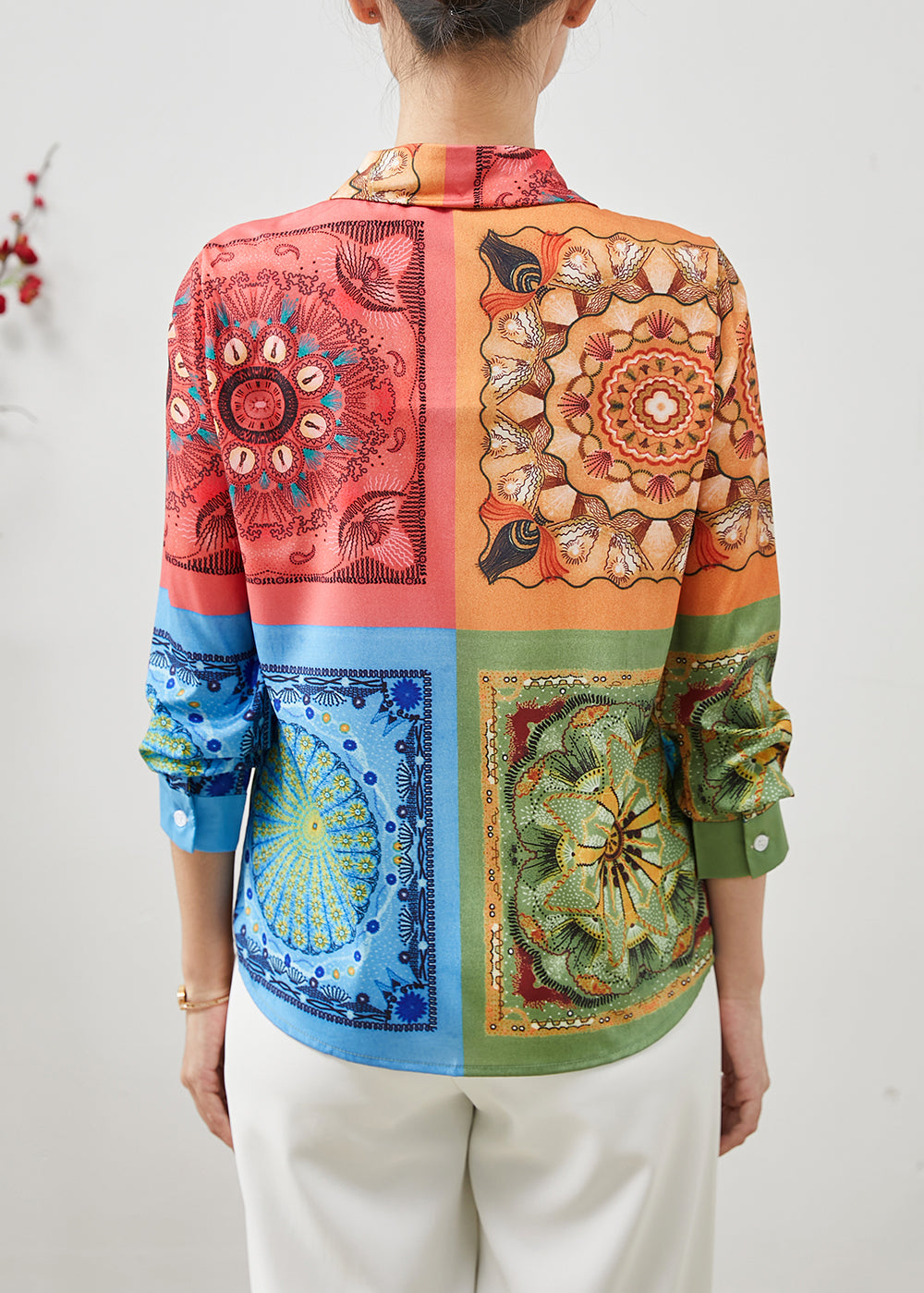 Diy Peter Pan Collar Print Silk Blouses Summer